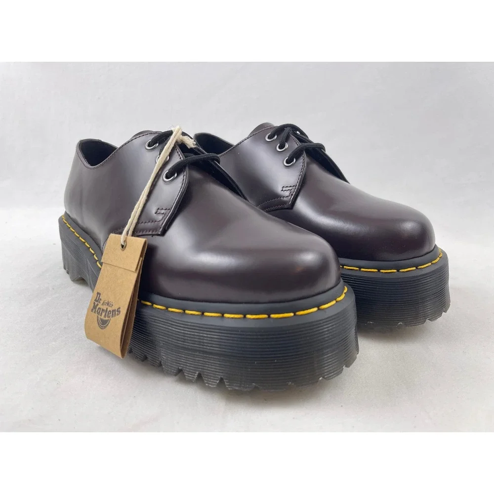 Dr. Martens 1461 Quad Men 10 Women 11 Burgundy Smooth Leather Platform Shoes NEW